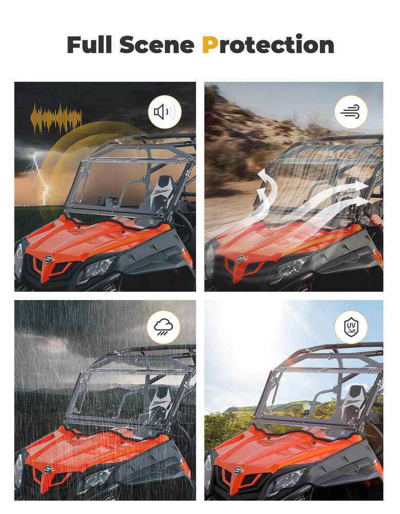 Kemimoto '16-'22 CF Moto ZForce 500 Flip Up Windshield