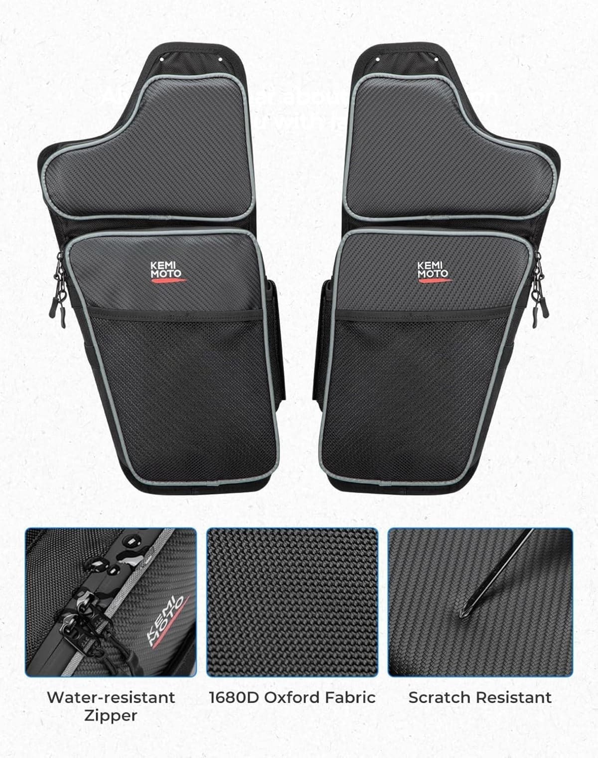 Kemimoto '16-'24 Polaris General 1000/4 1000 Front Lower Door Bags w/ Knee - 2PCS
