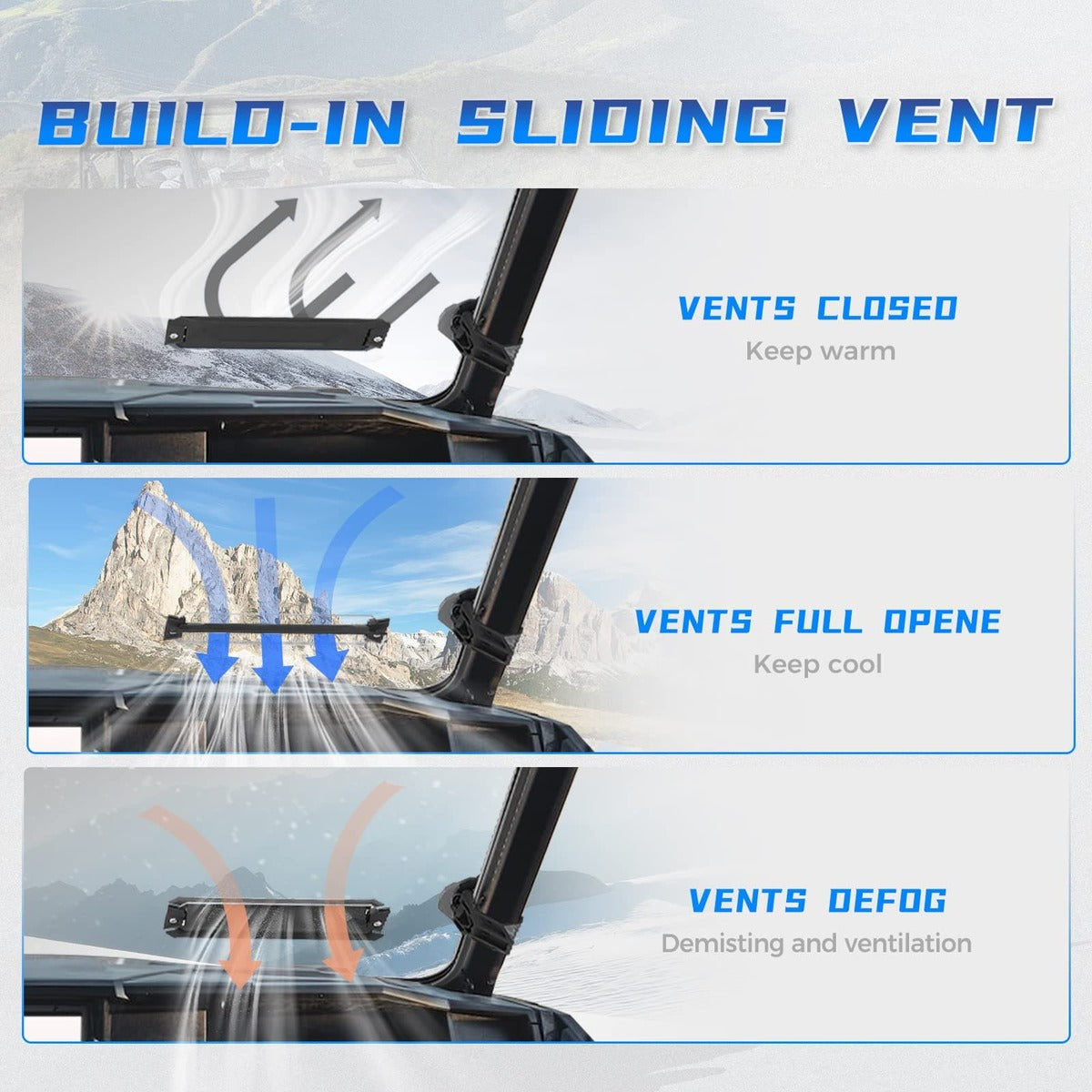 Kemimoto '16-'24 Polaris General XP 1000 Vented Full Windshield