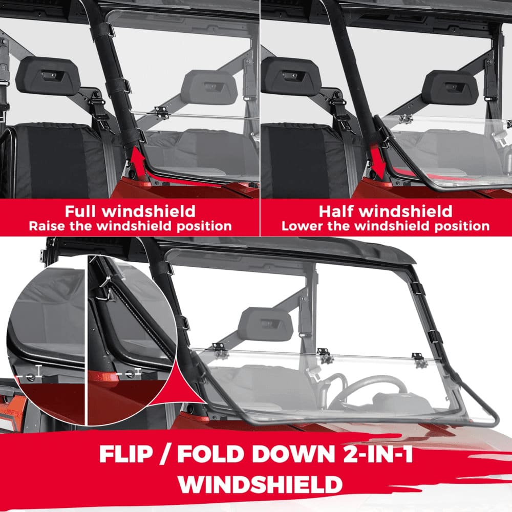 Kemimoto '17-'23 Polaris Ranger 1000 /XP 1000 2-In-1 Flip Up Windshield