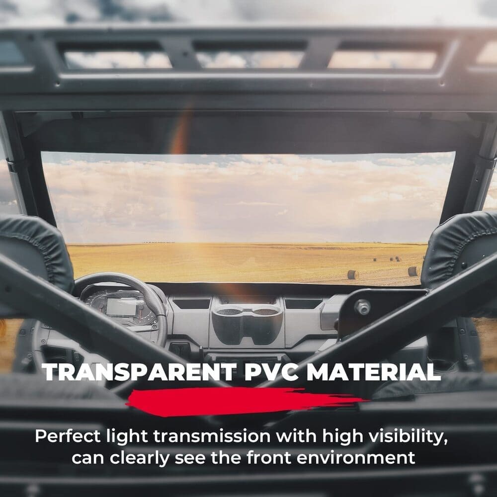 Kemimoto '17-'24 Polaris Ranger XP 1000 PVC Waterproof Panel Soft Front Windshield