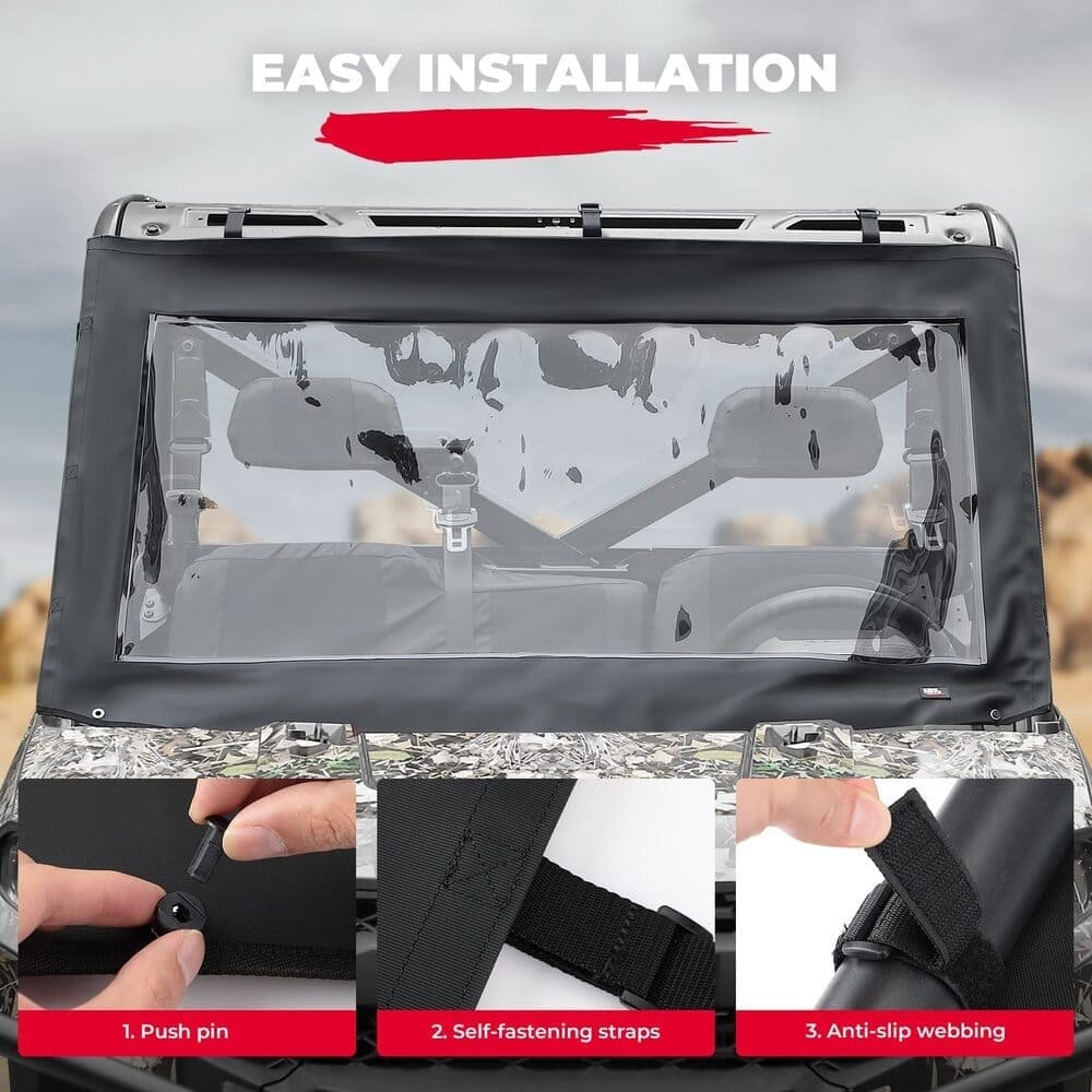 Kemimoto '17-'24 Polaris Ranger XP 1000 PVC Waterproof Panel Soft Front Windshield
