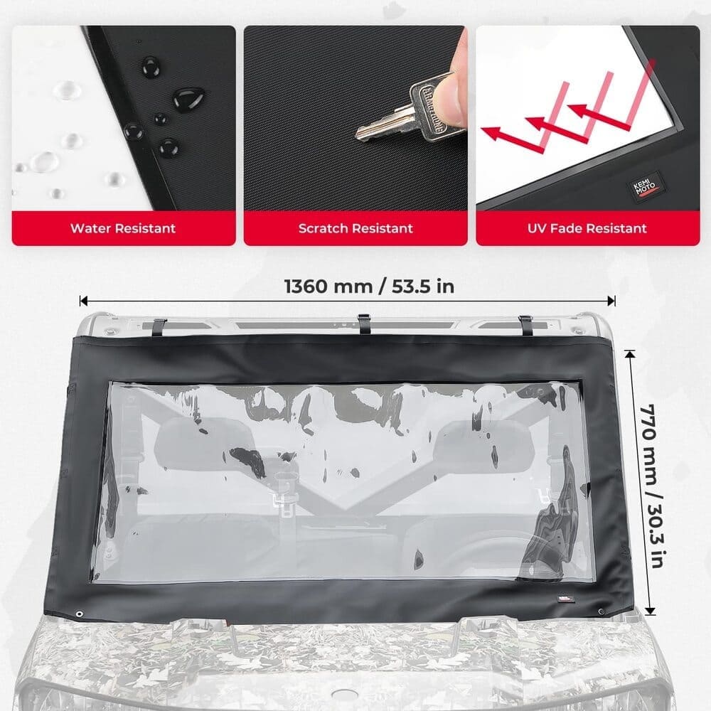 Kemimoto '17-'24 Polaris Ranger XP 1000 PVC Waterproof Panel Soft Front Windshield