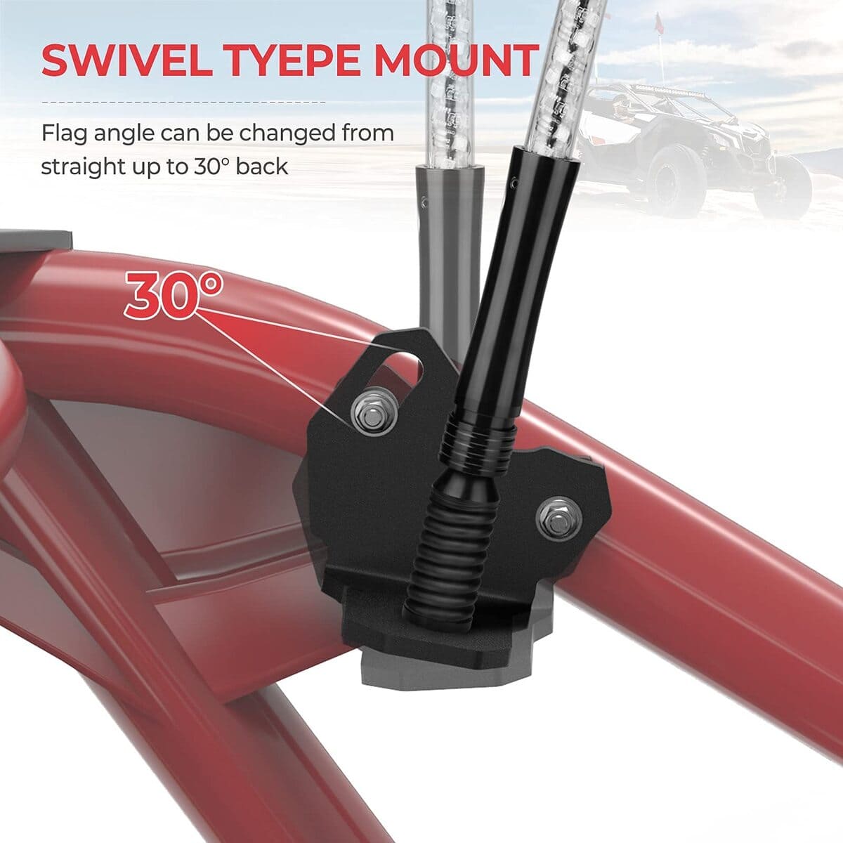 Kemimoto '17-'25 Can-Am Maverick X3 Adjustable Whip Light Flag Mount - 2 Pcs