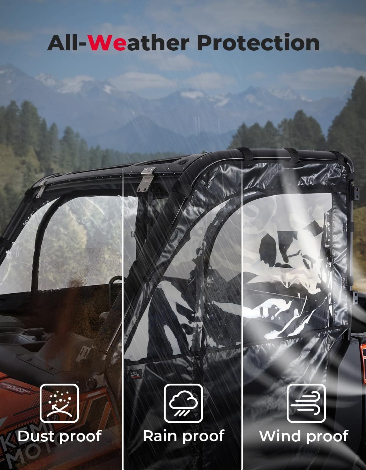 Kemimoto '17-'25 Polaris Ranger XP 1000 UTV Cab Enclosure Upper Doors