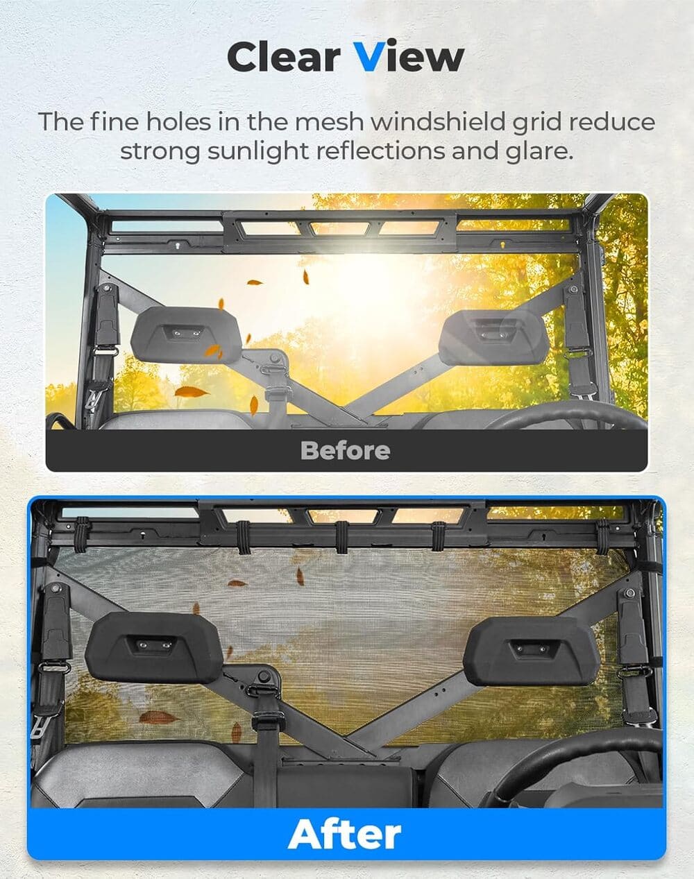 Kemimoto '17-'25 Polaris Ranger XP 1000 UTV Sunshade Soft Rear Window Net