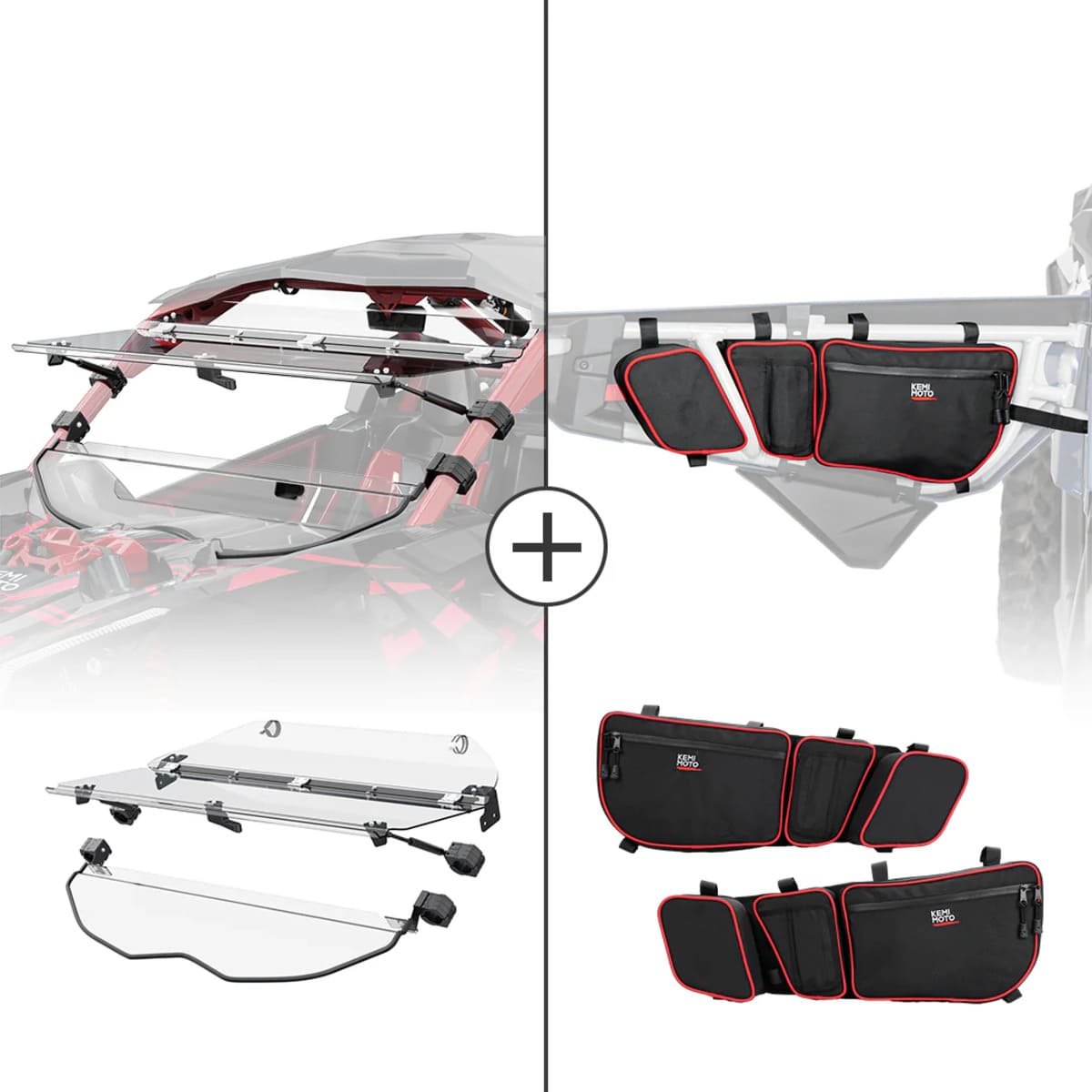 Kemimoto '17+ Can-Am Maverick X3 Flip Windshield & Door Bags