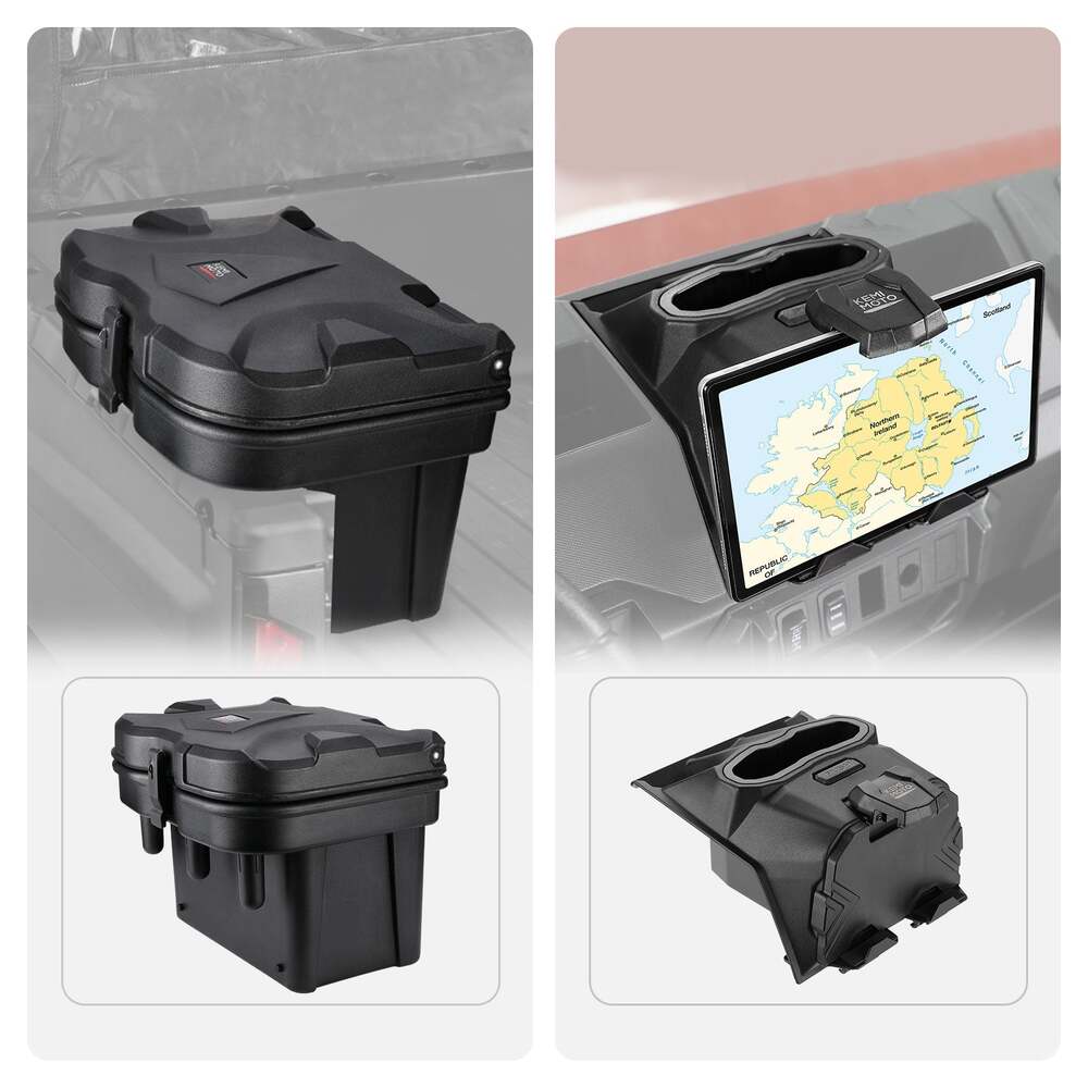 Kemimoto '18-'24 Polaris Ranger XP 1000 Cargo Storage Device Bed Box & Tablet Holder