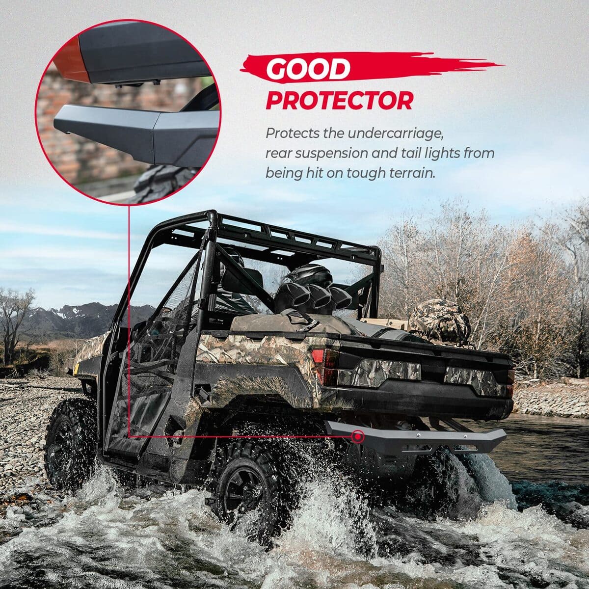 Kemimoto '18-'24 Polaris Ranger XP 1000/Crew Rear Brushguard Bumper