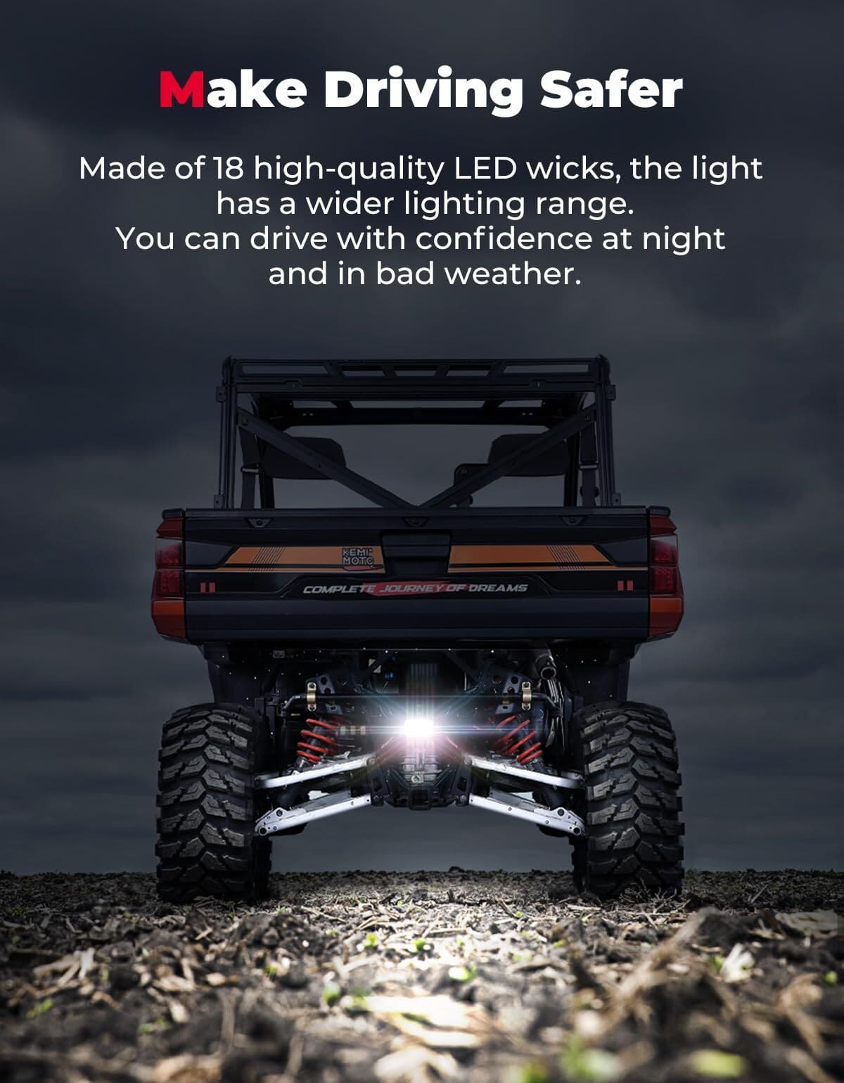 Kemimoto '18-'24 Polaris Ranger XP 1000 Upgraded Backup Light w/ Switch