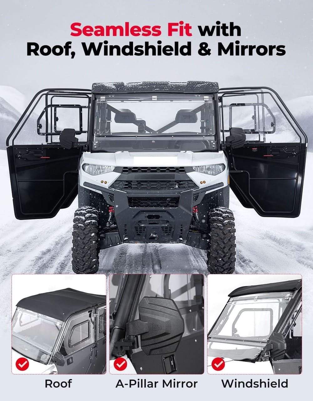 Kemimoto '18-'25 Polaris Ranger Crew XP 1000 2-in-1 Convertible UTV Doors w/ Vented Window