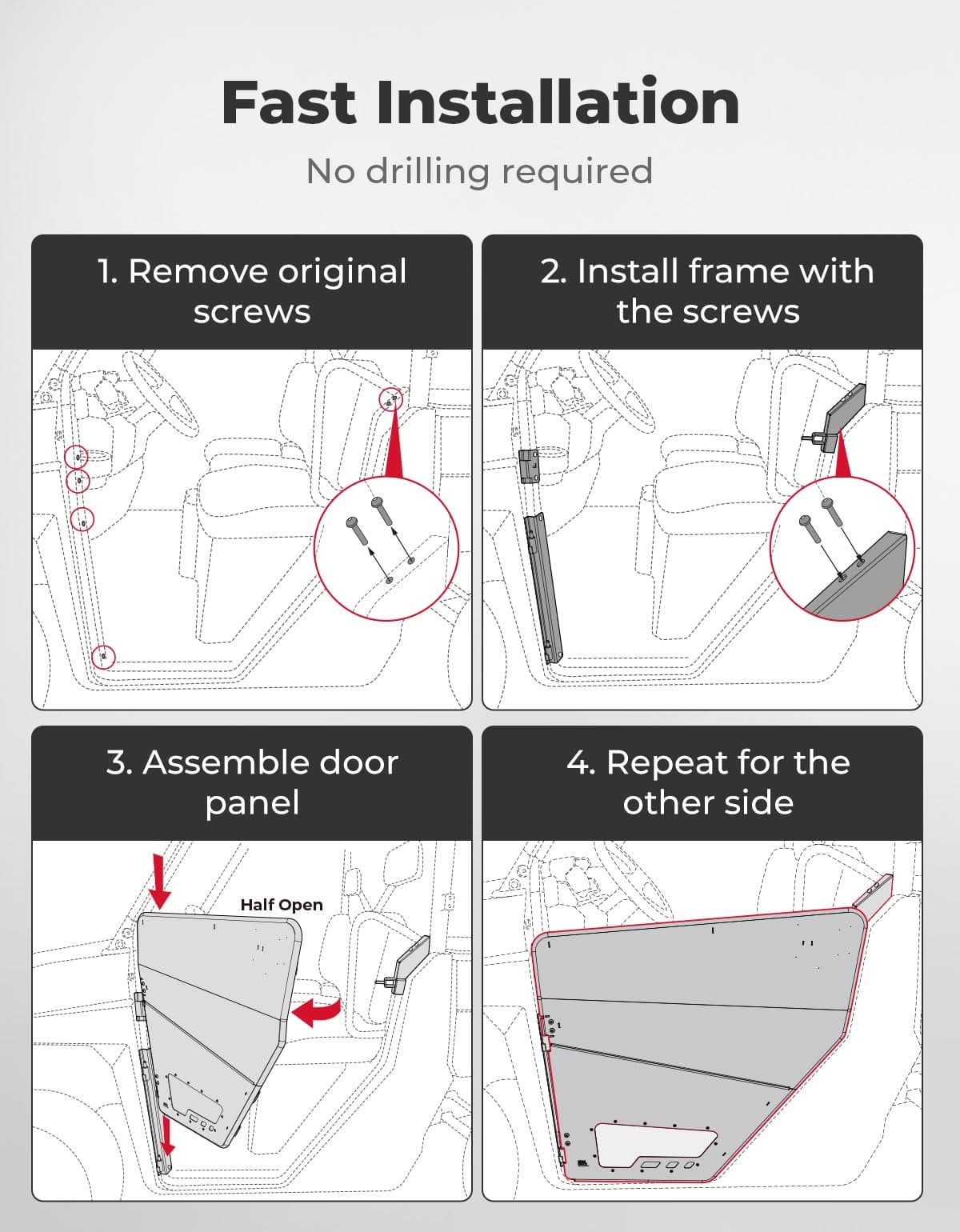 Kemimoto '18-'25 Polaris Ranger XP 1000 UTV Aluminum Half Door