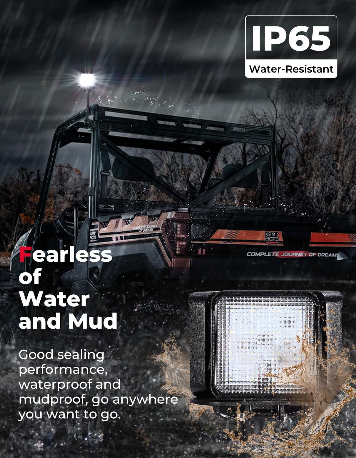 Kemimoto '18-'25 Polaris Ranger XP 1000 & XD Pro Work Light LED Spotlight