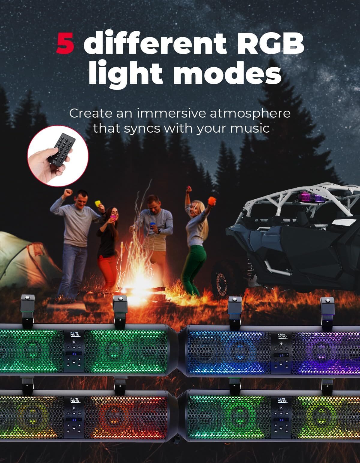 Kemimoto 18" UTV Sound Bar RGB Bluetooth w/ 1.56"-2.25" Roll Bar