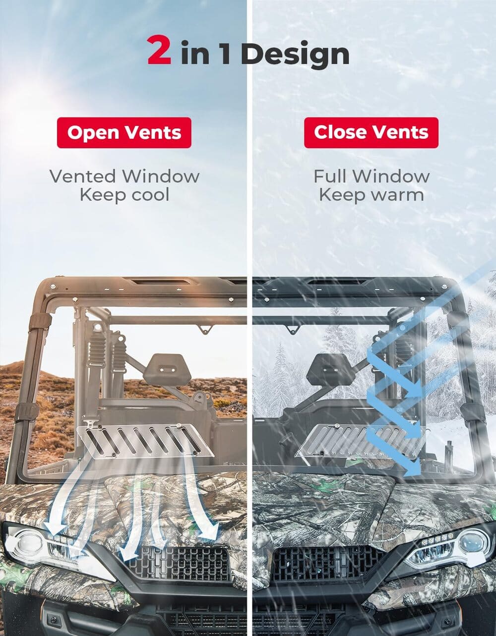 Kemimoto '19-'25 CFMoto UForce 1000 Airflow Sliding Vented Front Windshield