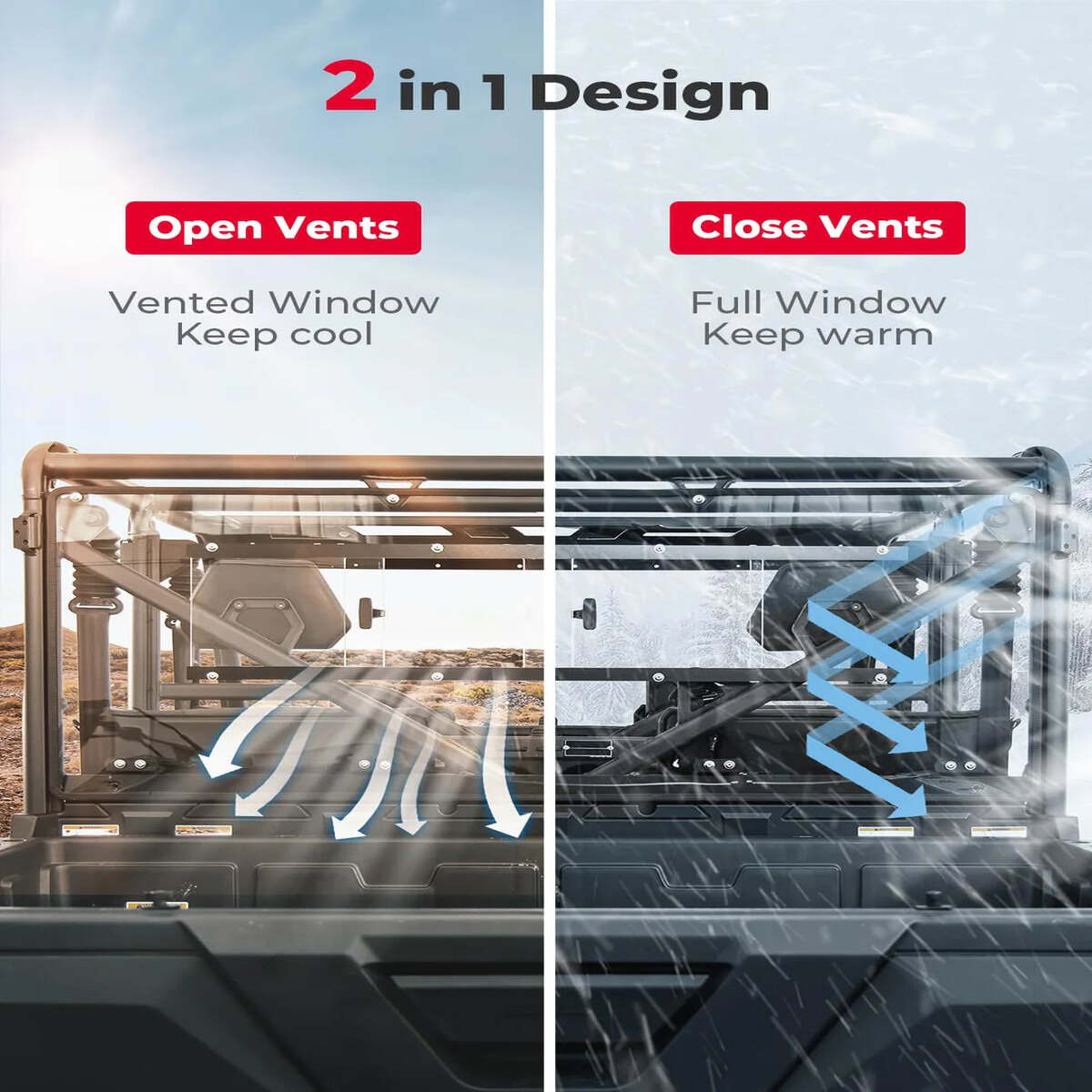 Kemimoto '19-'25 CFMoto UForce 1000 Airflow Sliding Vented Rear & Front Windshield