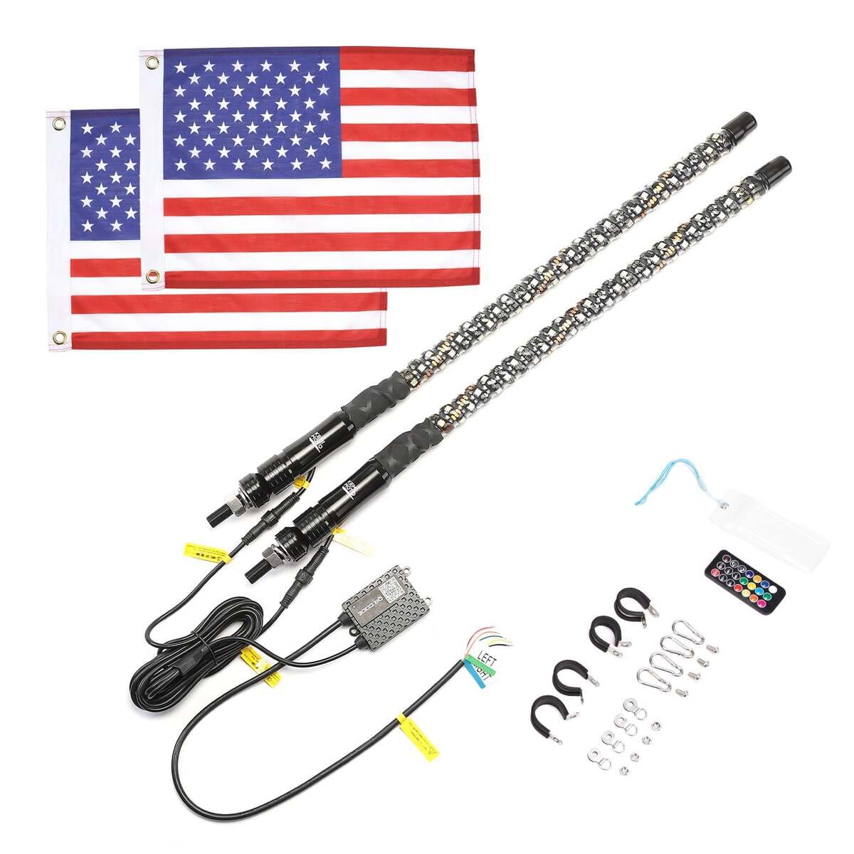 Kemimoto 1Ft/ 2Ft 2 PCS Spiral Whip Light Bluetooth Control