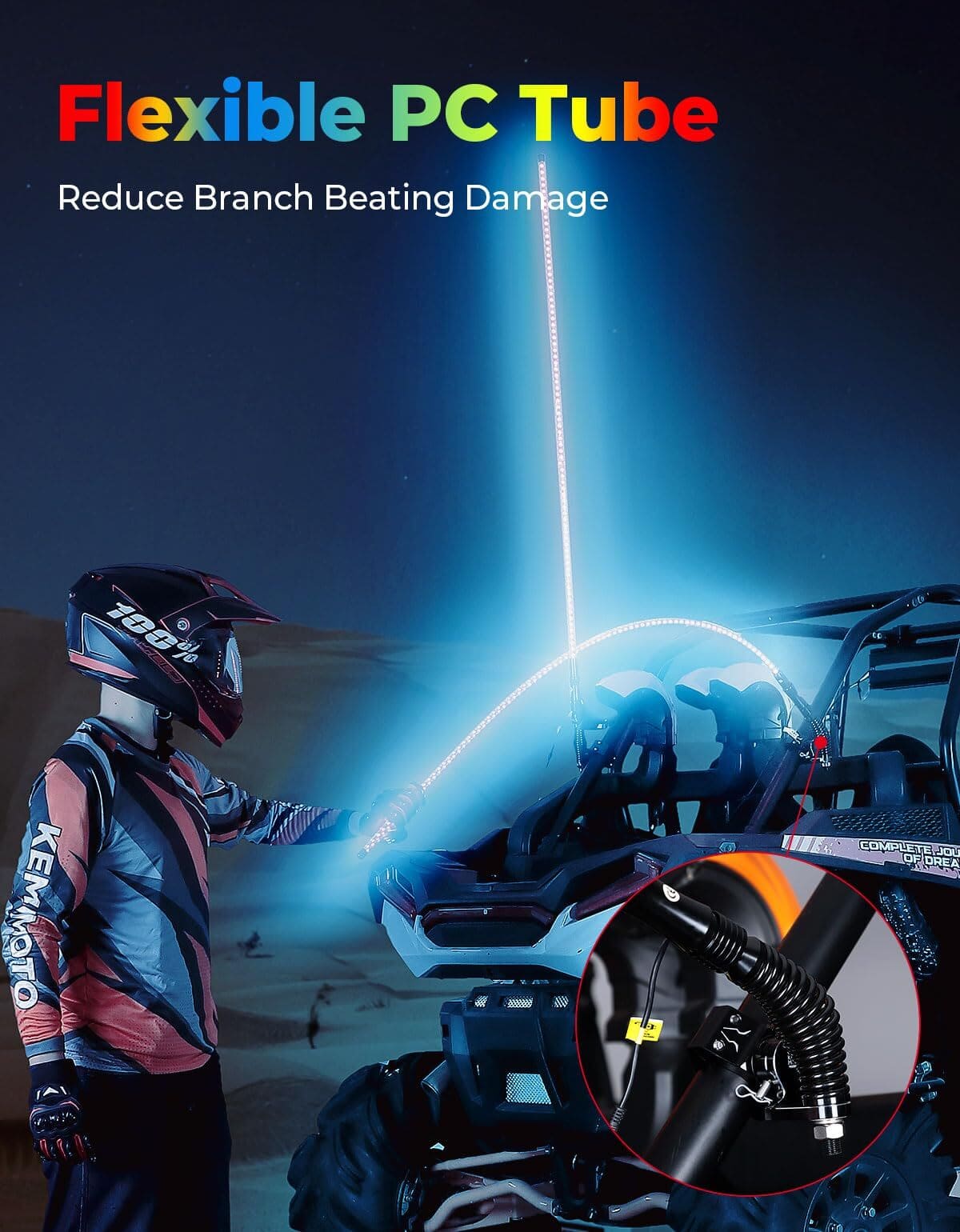 Kemimoto 2 Pcs 5ft UTV Whip Lights with Spring Bases