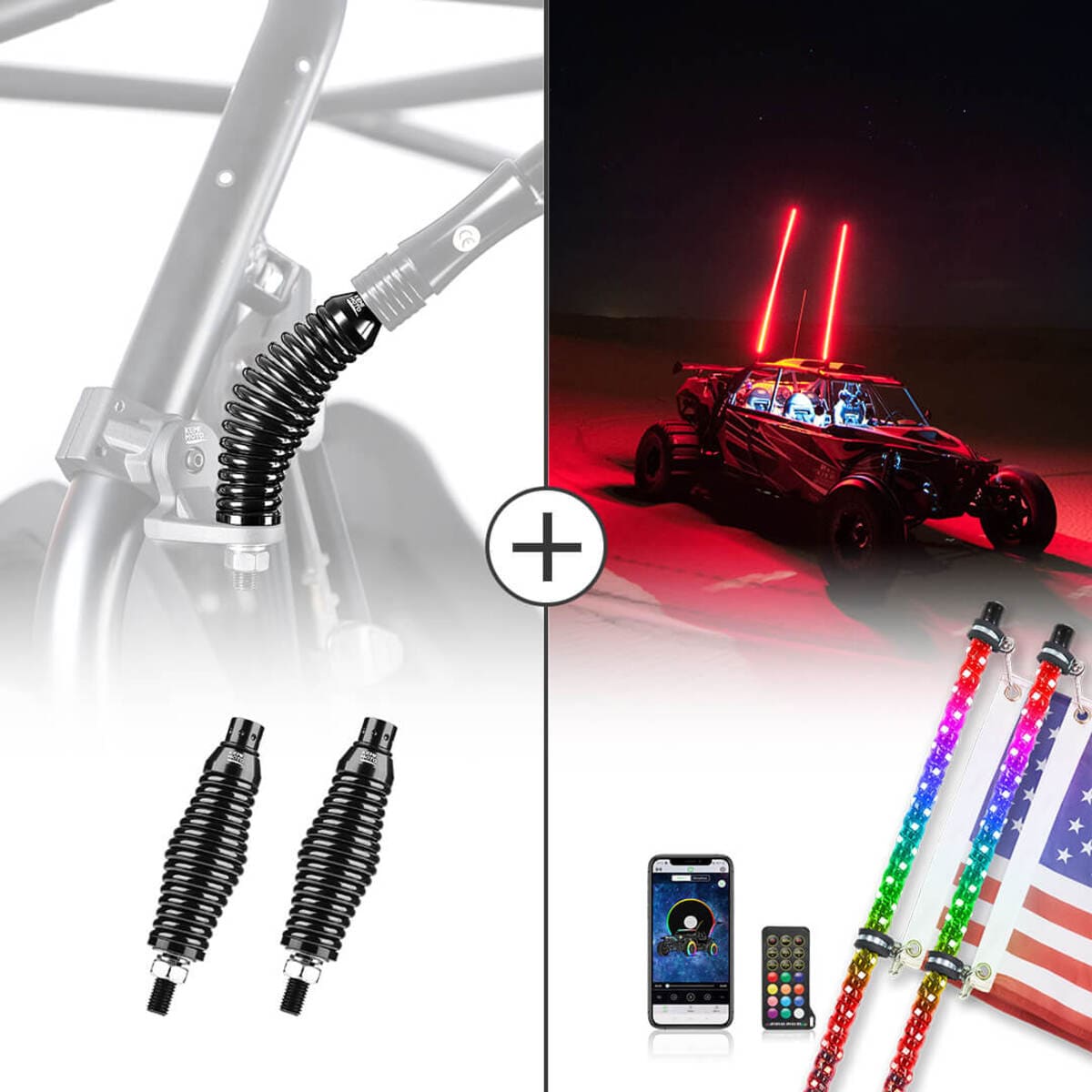 Kemimoto 2 Pcs UTV Spiral Whip Lights with Spring Bases