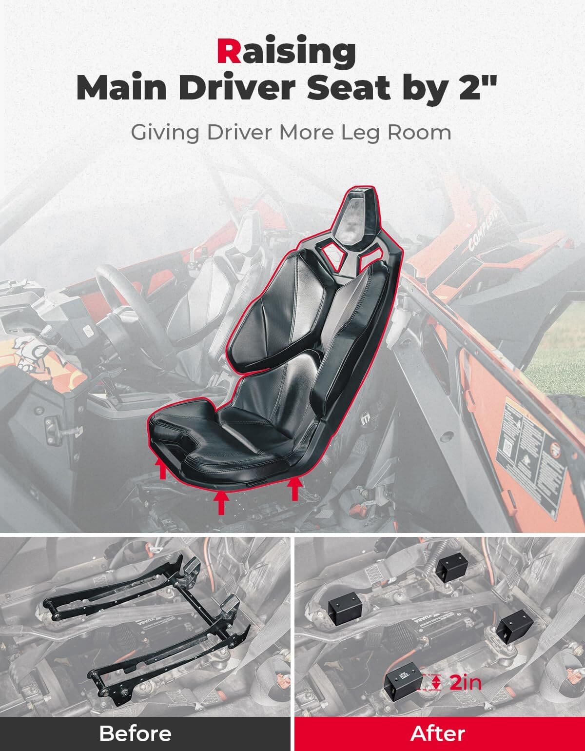 Kemimoto '20-'23 Polaris RZR PRO XP 2" Main Driver Seat Risers - 4 Pieces