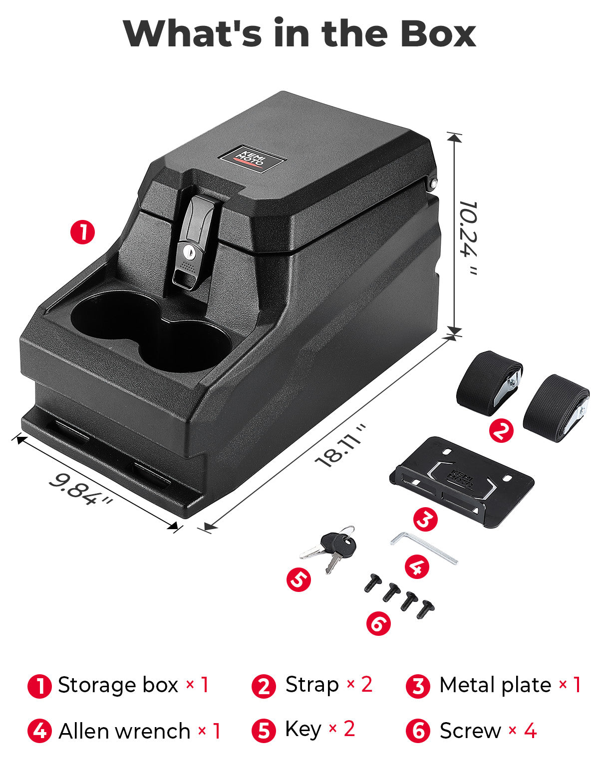 Kemimoto '20-'24 Polaris Ranger XP 1000/ Crew UTV Bench Seat Center Console Box