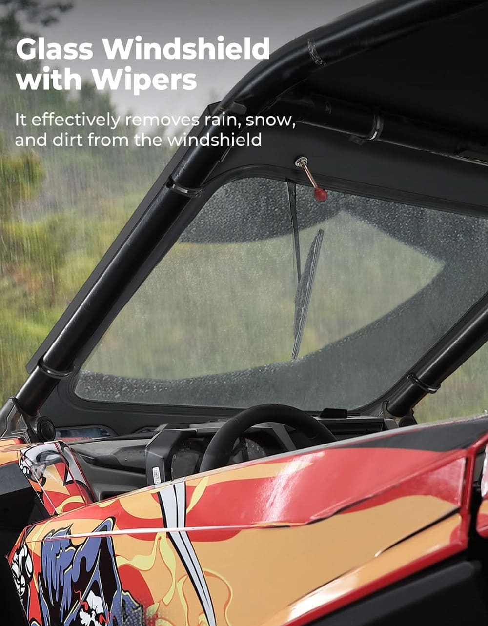 Kemimoto '20-'24 Polaris RZR Pro XP/ RZR Turbo R Glass Windshield w/ Manual Wipers