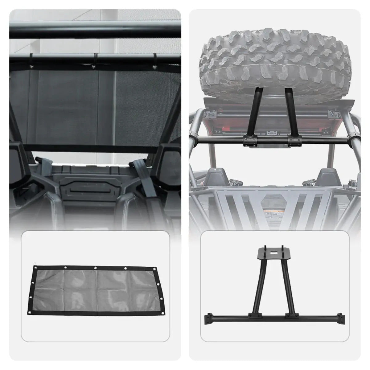 Kemimoto '20-'24 Polaris RZR Pro XP Soft Rear Window Net & Spare Tire Carrier