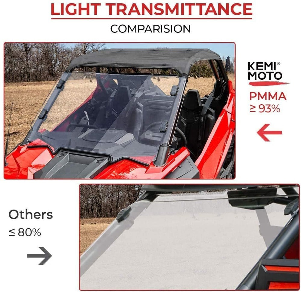 Kemimoto '20+ Polaris RZR PRO XP / 4 Scratch Resistant Full Windshield Clear