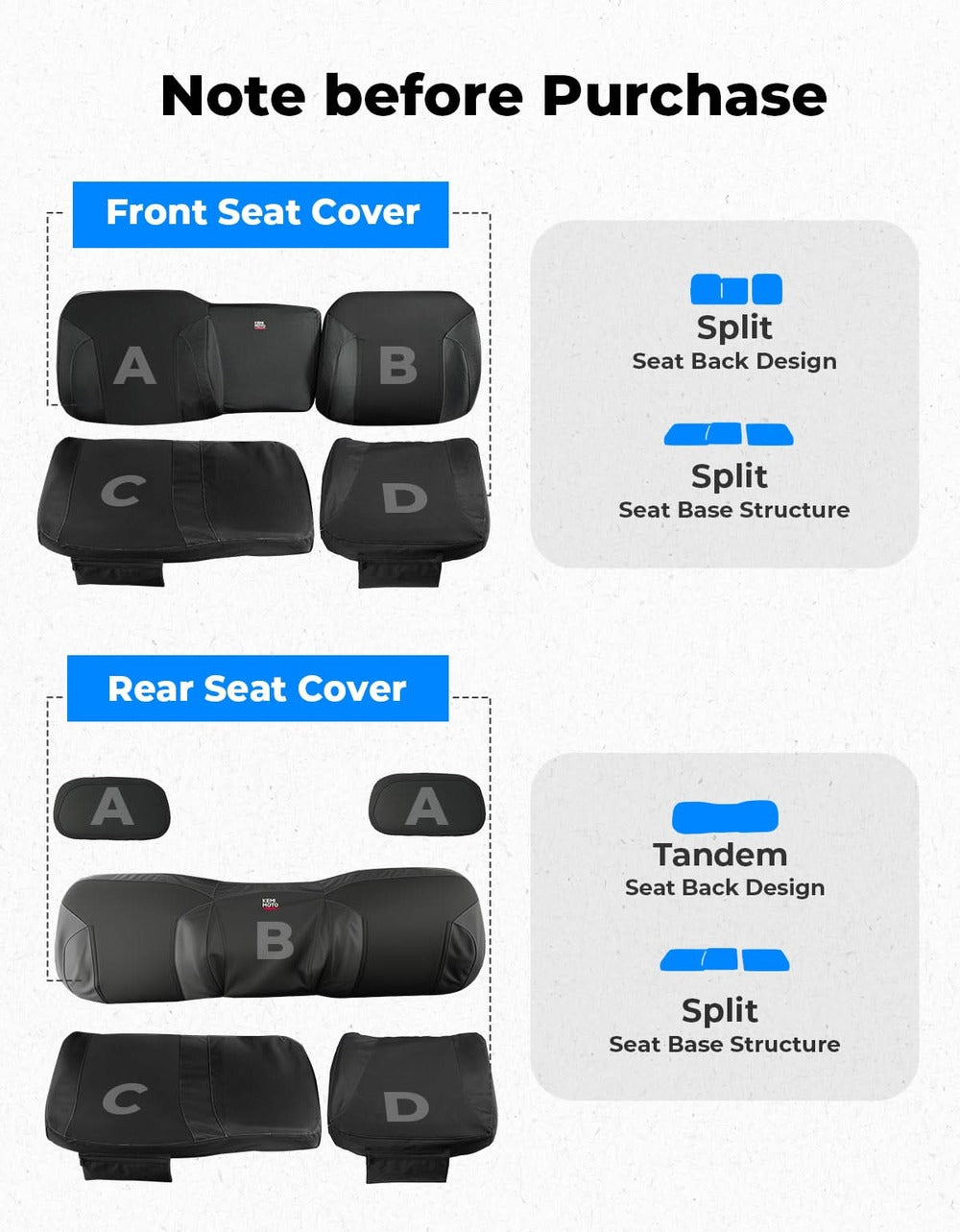 Kemimoto '22-'25 Polaris Ranger Crew XP 1000 UTV Wingback Seat Cover Set