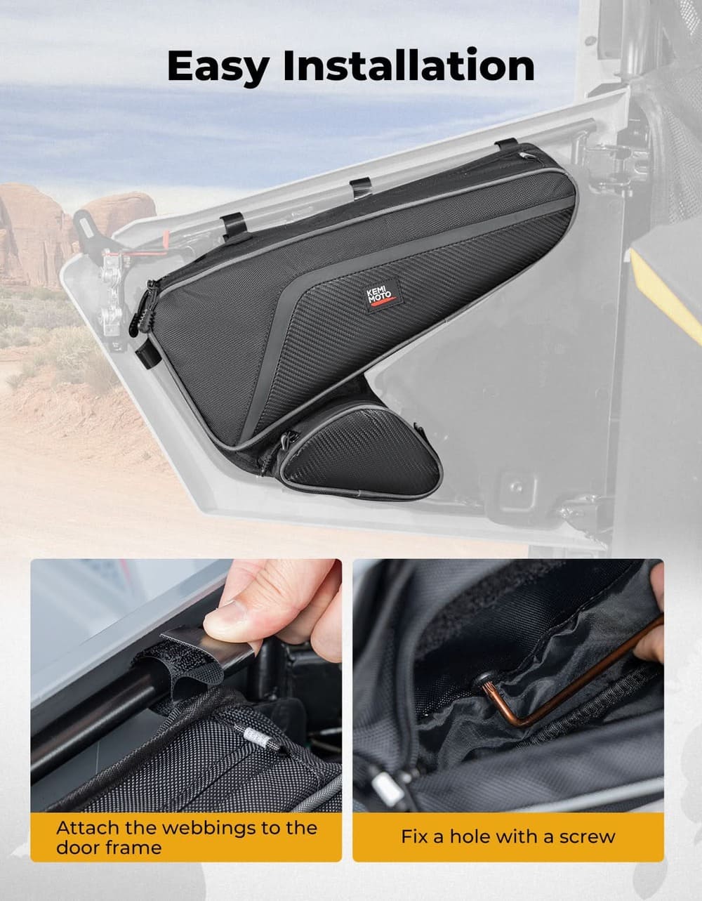 Kemimoto '22-'25 Polaris RZR 200 EFI 1680D Door Storage Bag w/ Knee Pads