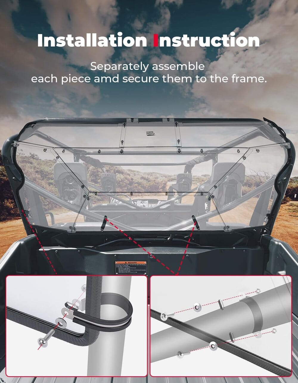 Kemimoto '23-'24 Honda Pioneer 1000-6 Rear Windshield