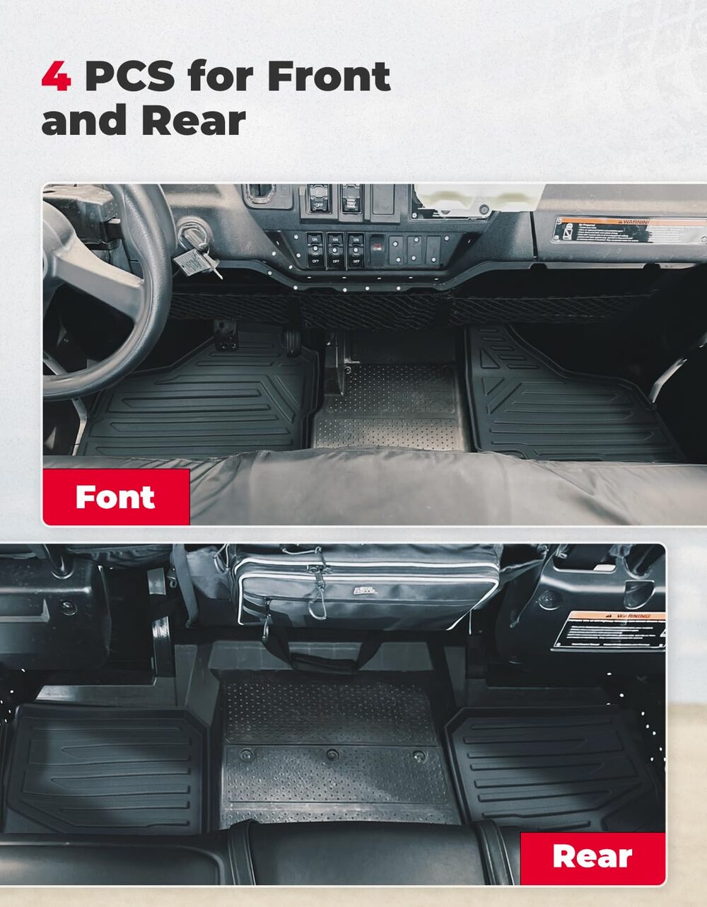 Kemimoto '23+ Honda Pioneer 1000-6 Anti Slip Liners TPE All Weather Floor Mats - 4Pcs