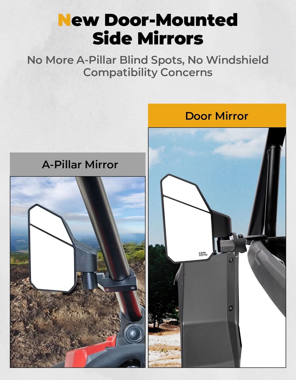 Kemimoto '24-'25 Polaris RZR XP 4 1000 2-Segment Convex Door Mirrors