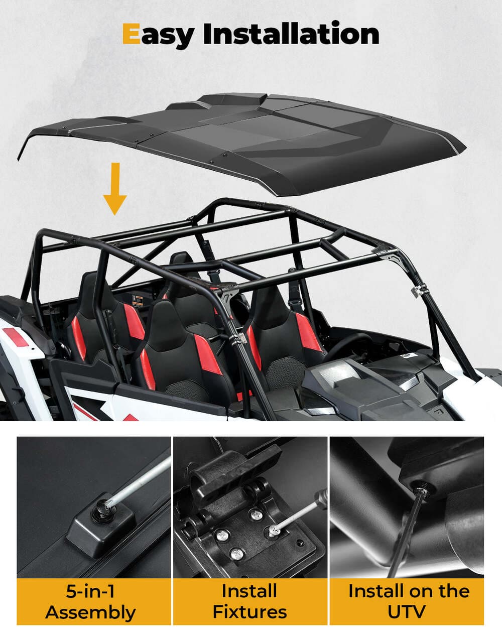 Kemimoto '24-'25 Polaris RZR XP 4 1000 5-in-1 Hard Plastic Roof