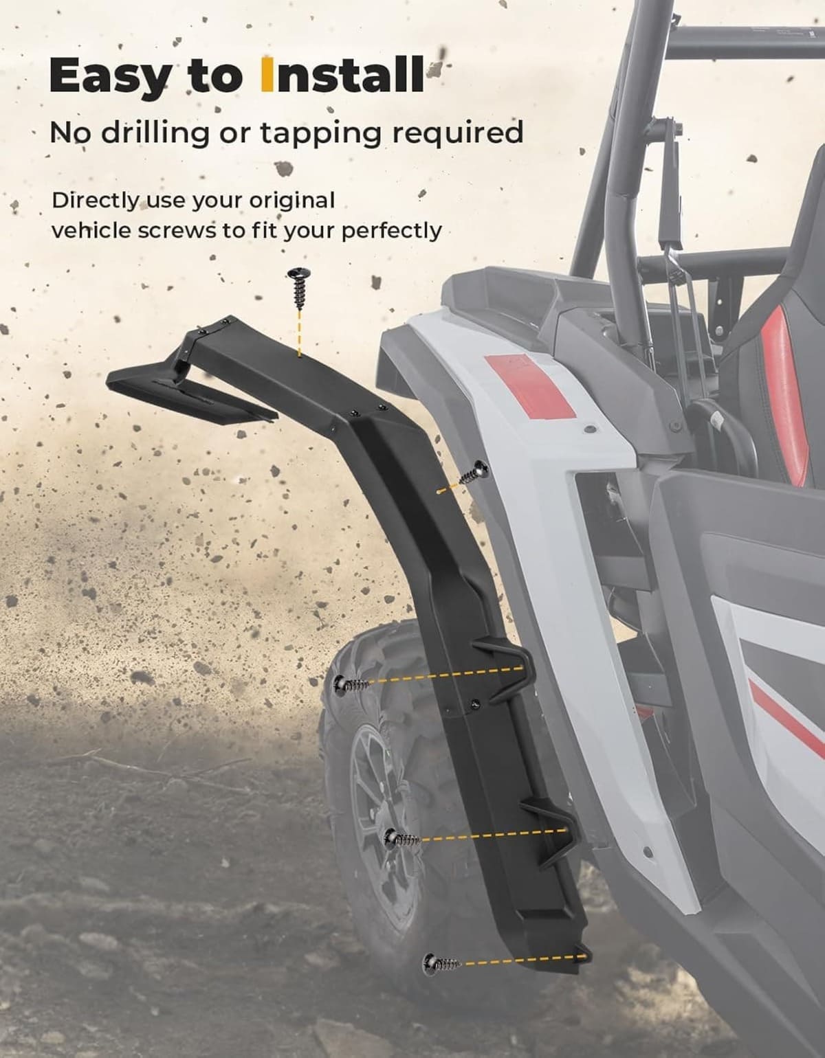 Kemimoto '24-'25 Polaris RZR XP 4 1000 8.5" Fender Flares Extended Mud Flaps - 4 Pcs