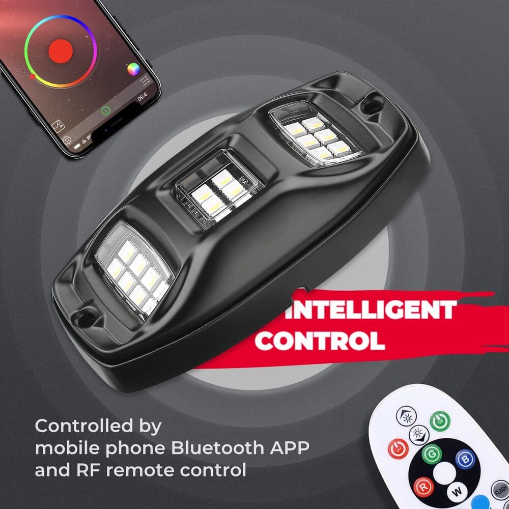 Kemimoto 3FT COB Whip Lights & RGB Rock Light Kit