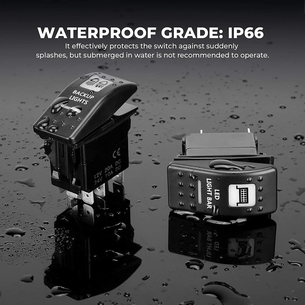 Kemimoto 5 Pin Rocker Switch & Flag Mount & Backup Whip Lights