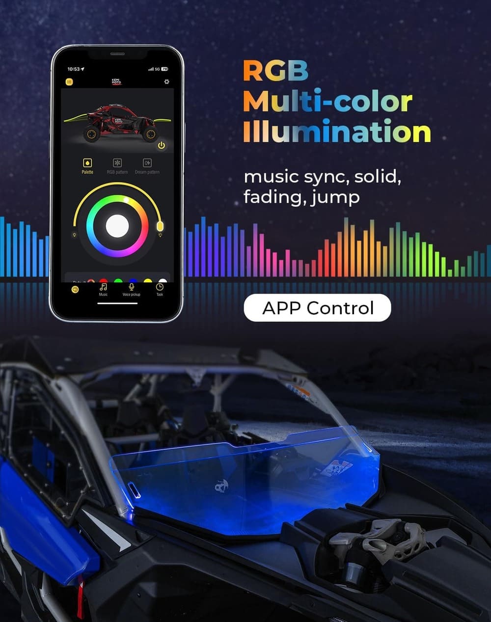 Kemimoto 60" UTV Windshield RGB Light Strips