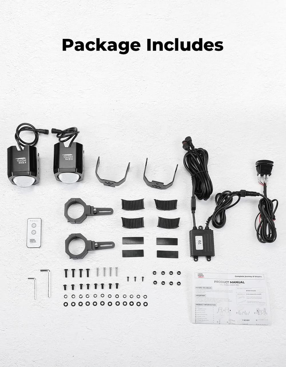 Kemimoto 70mm Whipless LED Whip Lights w/ 1.5''-2'' Roll Bar Mounts
