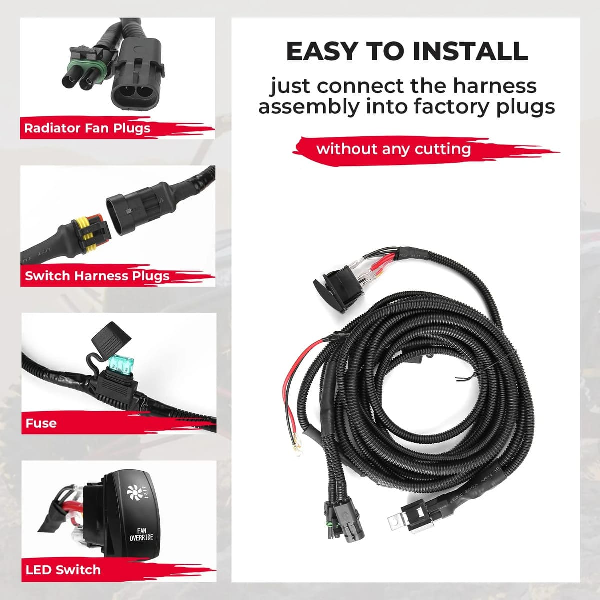 Kemimoto ATV/ UTV Fan Override Switch Kit With Relay