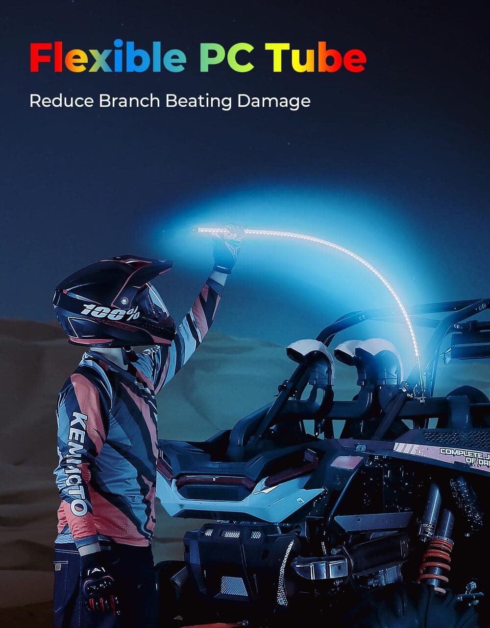 Kemimoto RZR (5FT & RGB - 1PC) LED Whip Lights - ATV/UTV