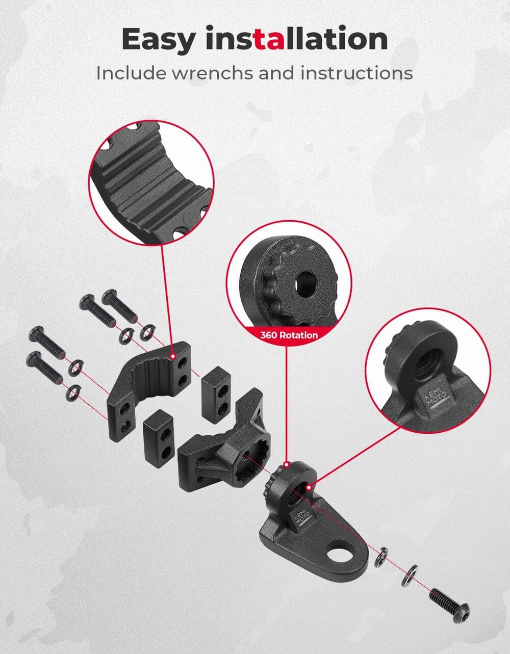 Kemimoto ATV/ UTV Whip Light / Flag Mounting Bracket 7/8"-9/8" Handlebar Rack Bars