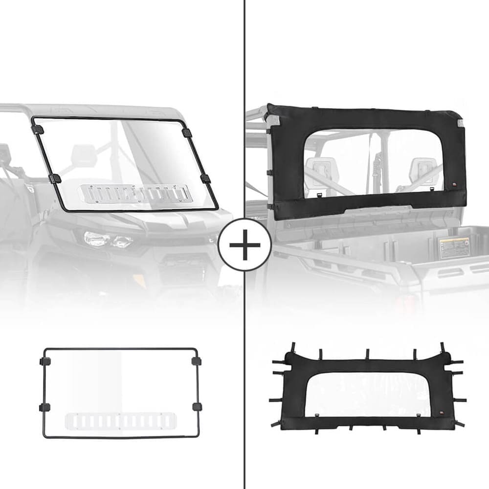 Kemimoto Can-Am Defender Front Vented Full Windshield & Soft Rear Windshield