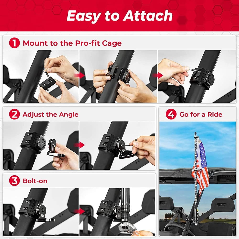 Kemimoto Can-Am Maverick Trail UTV Pro Fit Cage Whip Light Flag Mount