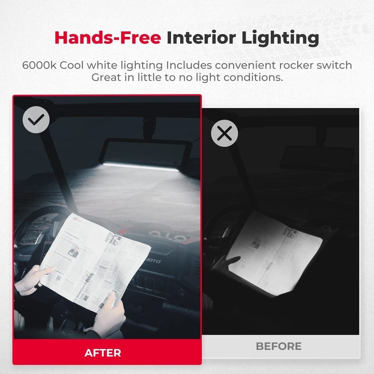 Kemimoto Can-Am Maverick X3 1.6"-2" Mount Upgraded UTV Rear View Center Mirror Interior Light