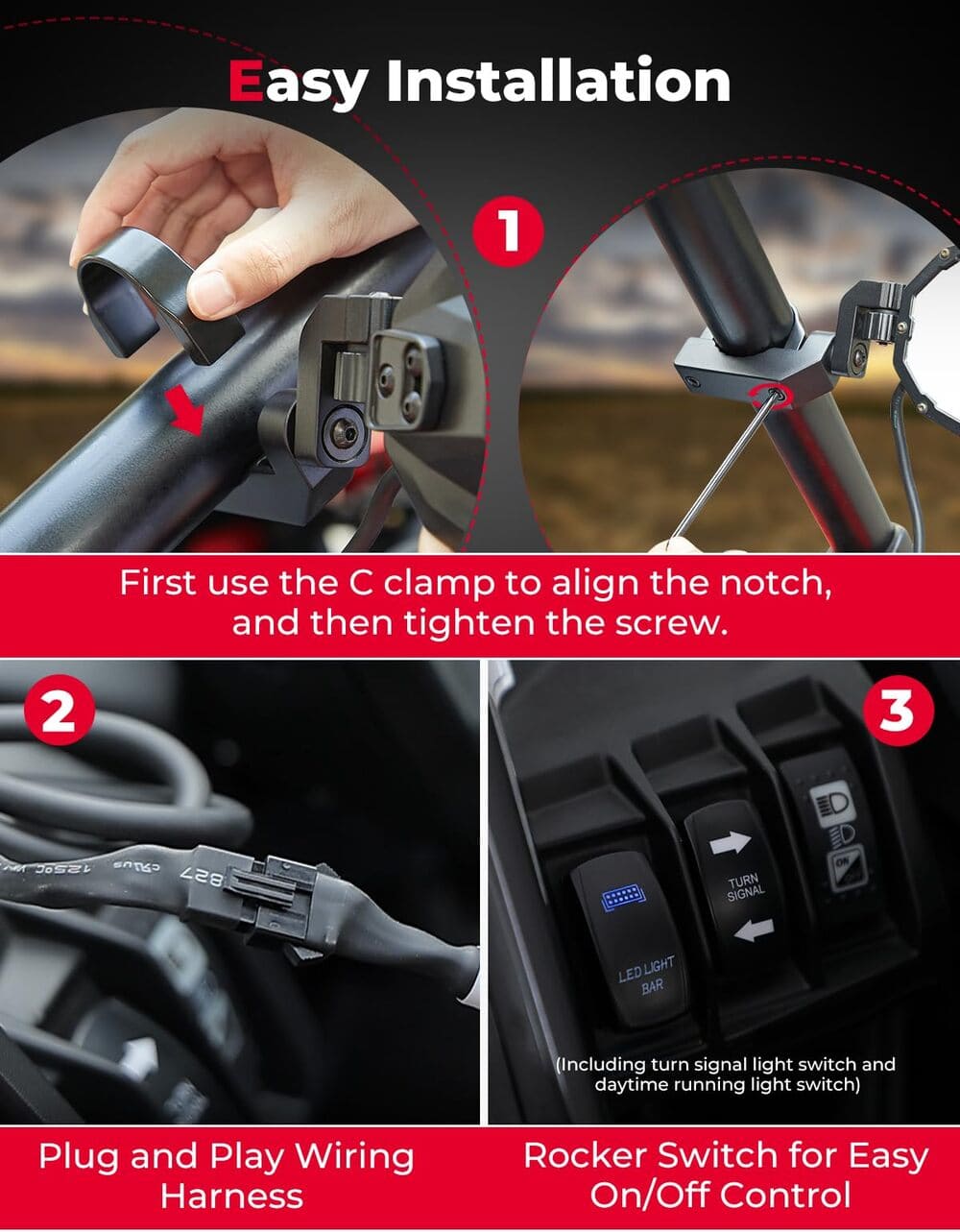 Kemimoto Can Am Maverick X3 1.6"-2" Roll Bar Side Mirrors w/ LED Turn Lights