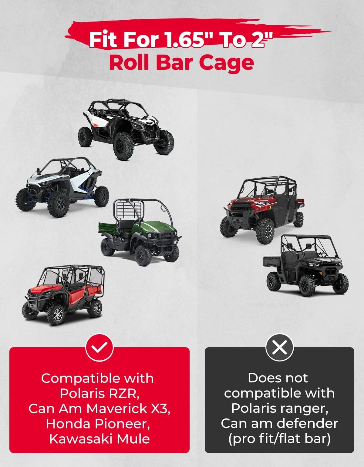 Kemimoto Can Am Maverick X3 UTV 1.65 2" Side Mirrors Roll bar