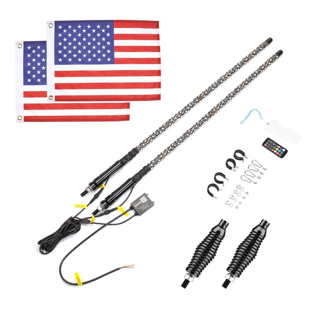 Kemimoto Can-Am Maverick X3 3FT 2Pcs Spiral Whip Light Bluetooth Control