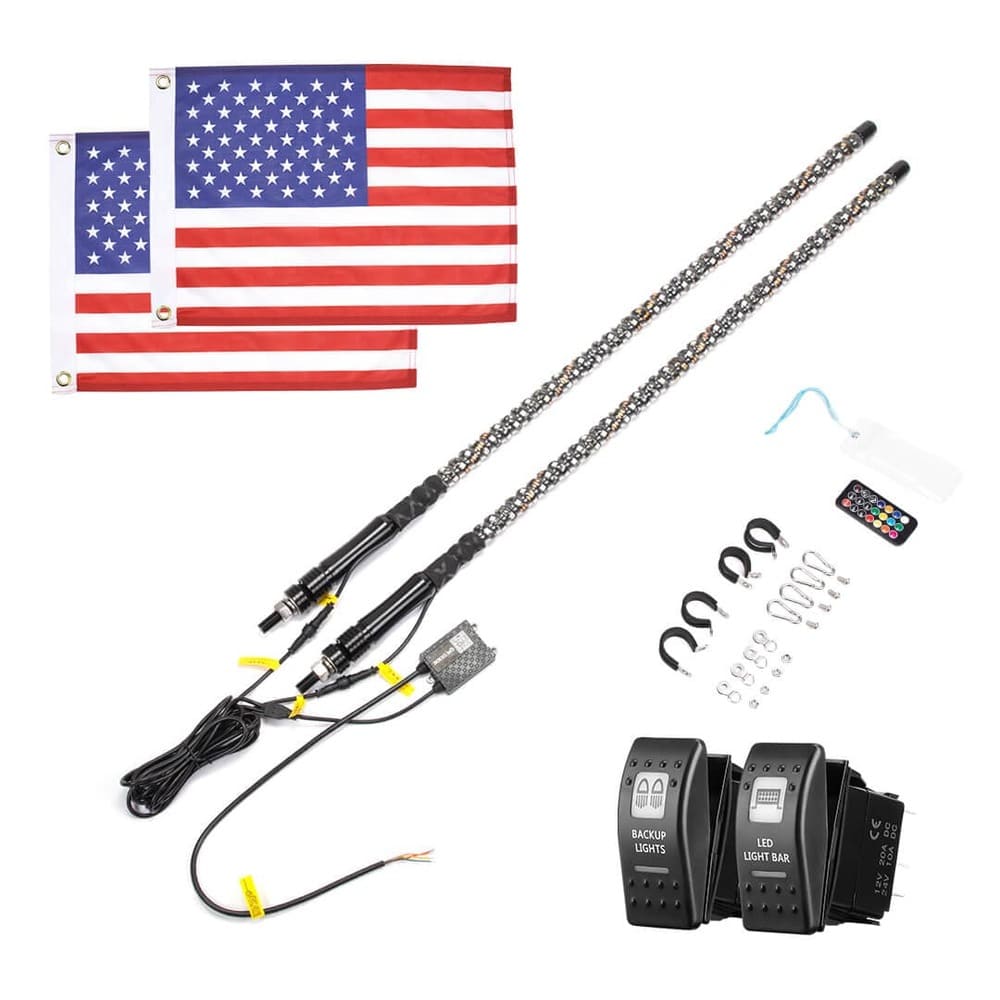 Kemimoto Can-Am Maverick X3 3FT 2Pcs Spiral Whip Light Bluetooth Control