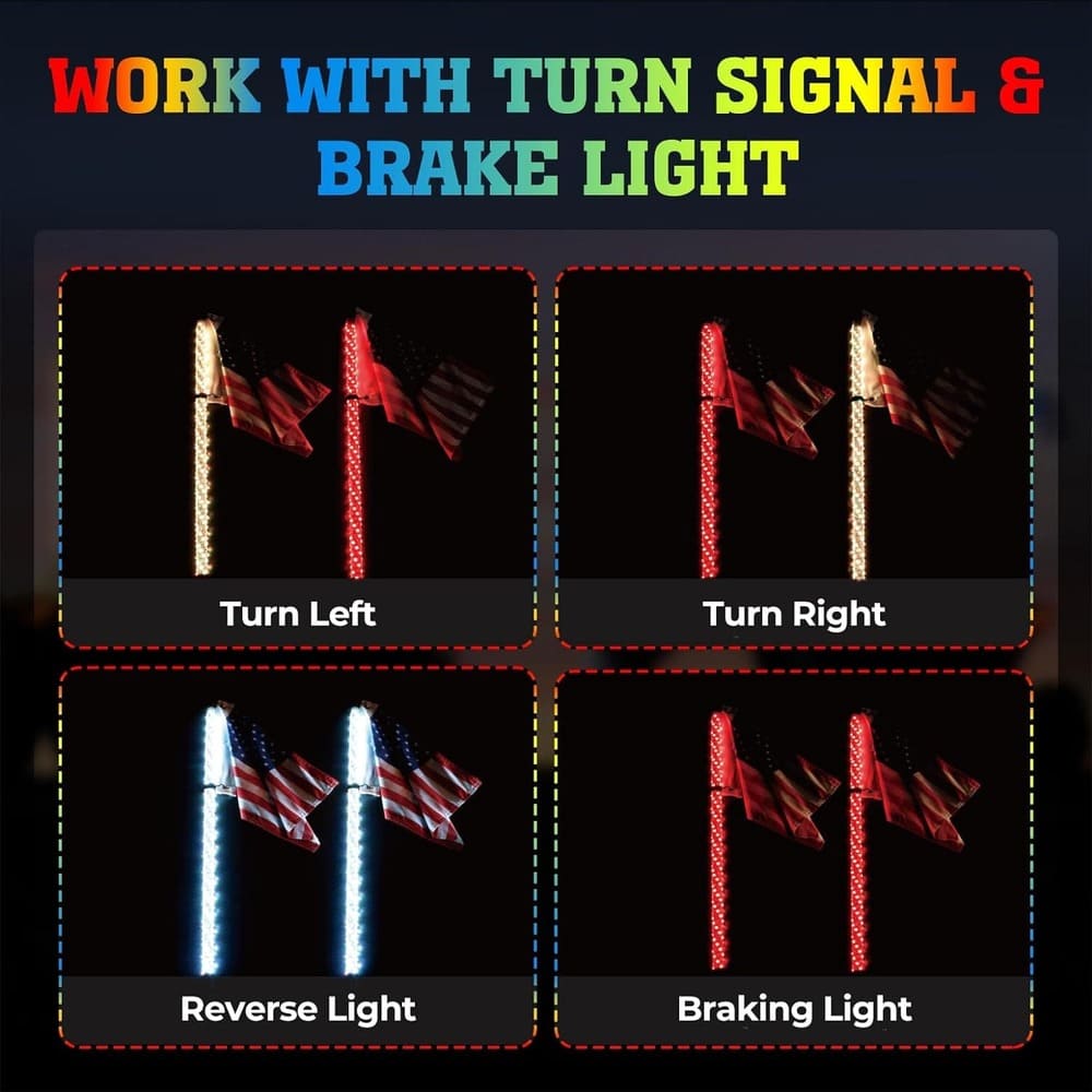 Kemimoto Can-Am Maverick X3 3FT 2Pcs Spiral Whip Light Bluetooth Control